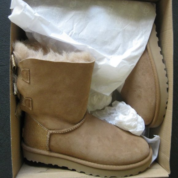UGG Bailey Bow Glitz Boots Brown w/Metallic Bow Women Euro 36 or US 5.5 -6 NEW - Picture 2 of 9